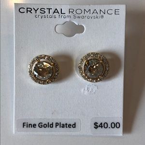 Gold Crystal Halo Stud Earrings